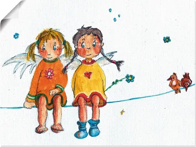 Produktbild von Gisela Dürr: Zwei Engelchen sitzen auf Wäscheleine, Produkt:Poster, Größe:30x40 cm / Poster