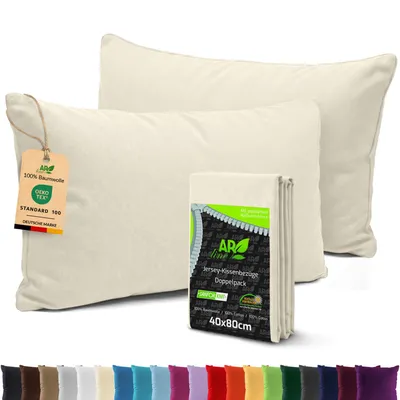 Produktbild von AR Line 2er Pack Jersey Kissenbezüge 40x80 Baumwolle – weich, atmungsaktiv, Kissenhüllen mit Reißverschluss, in Farbe: Creme