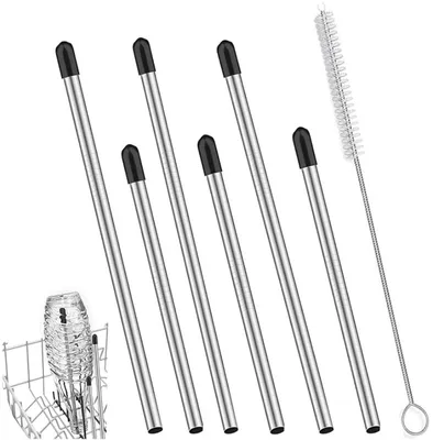 Produktbild von Geschirrspüler Flaschenhalter – 6 Stück – Edelstahl 6 mm – Flaschenhalter für Spülmaschine – 15/22 cm – Universell – Mit Reinigungsbürste
