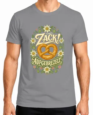 Produktbild von Zack! Aufgebrezelt Brezel Edelweiß Tracht Trachtenshirt Lederhose Herren T-Shirt, Grau, XXL