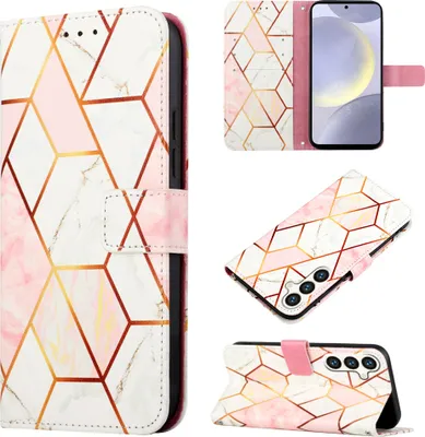 Produktbild von Galaxy S25 Hülle, Marmor Motiv Kunstleder Tasche Kartenfächer mit Standfunktion Schutzhülle für Samsung Galaxy S25 Roségold