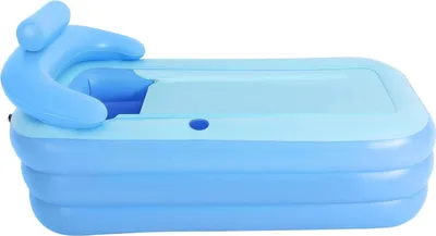 Immagine prodotto di Vasca da bagno/piscina gonfiabile - Vasca da bagno portatile pieghevole - All'aperto - PVC - Con cuscino di seduta - Per adulti e bambini - Blu