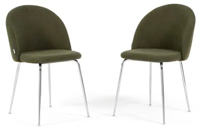 Produktbild von Set 2 gepolsterte Esszimmerstühle aus Rippvelours, Metallbeine, elegantes Design für Küche, Esszimmer, Bar und Restaurants – SARA - dunkelgrün/Silber