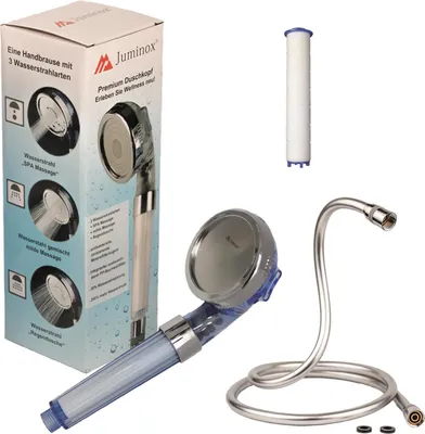 Produktbild von Hochdruck Duschset Duschkopf Duschschlauch 1,5 m PP-Baumwollfilter Set Handbrause 3 Fach verstellbar mit Kalkfilter Blau