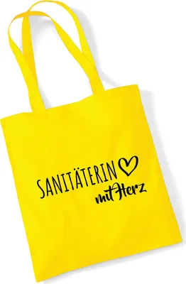 Produktbild von Huuraa Jutebeutel Sanitäterin mit Herz 10 Liter Yellow Baumwolle Tasche Geschenkidee