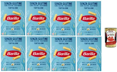 Produktbild von Barilla Glutenfrei Tortiglioni – 8 x 400 g (3,2 kg) | Mais & Reis, vegan & laktosefrei, al dente in 10 Min. – Vorratspack Premium + Italian Gourmet polpa
