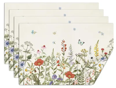 Produktbild von Set mit 4 Leinentischsets mit Blumenmuster
