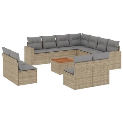 Image de vidaXL Ensemble de 12 canapés de jardin avec coussins Beige Poly Rattan