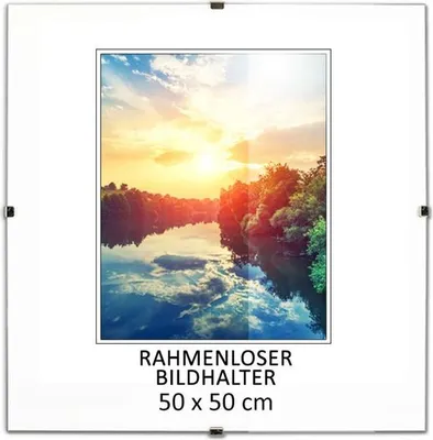 Produktbild von MG Design Rahmenloser Bilderrahmen, 50 x 50 cm - mit Clips, Acrylglas, HDF-Platte - zum vertikalen oder horizontalen Aufhängen/Aufstellen