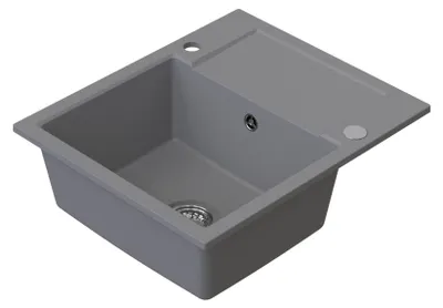 Produktbild von HOMEVELLO Spülbecken DIGNUM Einbecken Granitspüle 59x50x21cm Grau, Hochwertige Küchenspüle mit Siphon, Abtropffläche, Pflegeleicht, Kratzfest, Moderne Design, Perfekt für jede Küche
