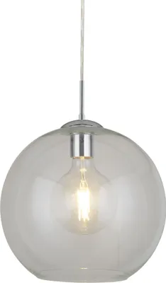 Produktbild von Hängeleuchte Metall Glas E27 rund D: 30 cm H: max. 120 cm Chrom Kugel Schirm Retro Design Pendelleuchte