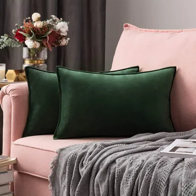 Produktbild von Samtkissenbezug 30 x 50 cm, dunkelgrün, Kissenbezug, Sofakissen, Dekokissen, Zierkissenbezug für Sofa, Wohnzimmer, Schlafzimmer, 2er-Set