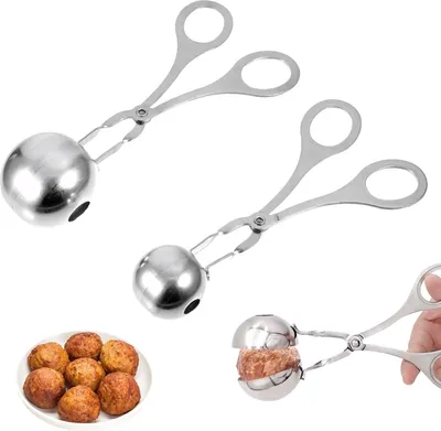 Produktbild von 2 Stück Fleischball Löffel - Antihaft Fleischballform - Edelstahl Fleischballmacher - Fleischballzange und Zange