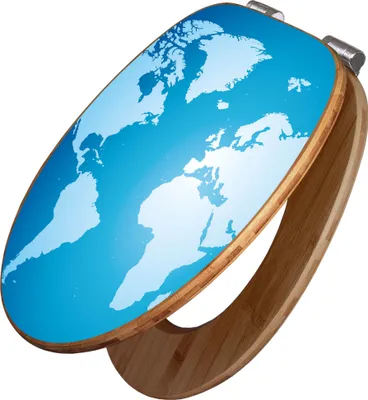 Produktbild von banjado Design WC Sitz Bambus Absenkautomatik -Weltkarte - Toilettendeckel mit Absenkautomatik Holz/hochwertiger Bambus Klodeckel/WC-Sitz für alle gängigen Toiletten [TDB2 10196]