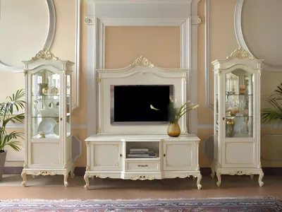 Produktbild von Klassische Wohnwand Wohnzimmer Vitrine Sideboard RTV Regal Wände Schrank 4tlg.