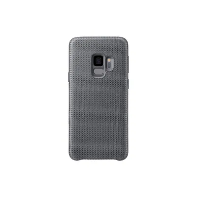 A close-up, centered shot of the back of a gray phone case.