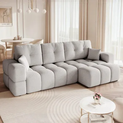 Produktbild von Universelles Ecksofa Casidi XL mit Schlaffunktion Centaur 14 Hellgrau Boucle Bettkasten