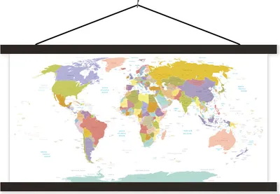 Produktbild von MuchoWow® Textilposter Weltkarte - Pastell - Farben 120x60 cm mit schwarzem Rahmen - Dekoration Schlafzimmer