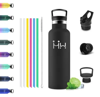 Produktbild von Trinkflasche 500 ml Edelstahl 18/8, BPA-frei, auslaufsicher, schwarz, mit
