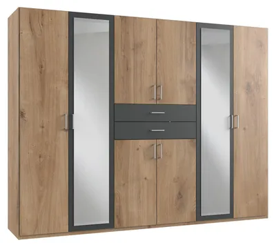 Produktbild von Kleiderschrank Diver Plankeneiche Graphit mit Spiegel 270 cm