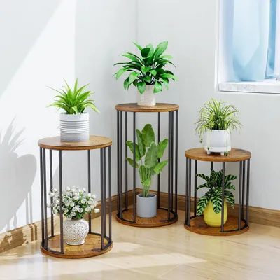 Produktbild von Runde Pflanzenständer aus Metall, 3er-Set, 35/45/55 cm, für Wohnzimmer und Balkon