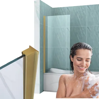 Produktbild von Silla | Duschabtrennung - 90x150 cm - Duschwänd für Badewannen - Gold Gebürstet - Badewannenaufsatz