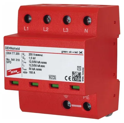 Produktbild von DEHN DSH TT 255, Terminal, 230 - 400 V, 50 - 60 Hz, 50000 A, Rot, Thermoplast