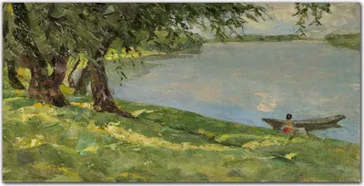 Produktbild von Coloray Bild aus Leinwand 100x50 Leinwand Dekoration - Malerei Boot See Baum