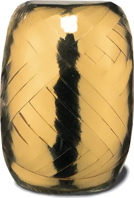 A roll of gold metallic gift ribbon.