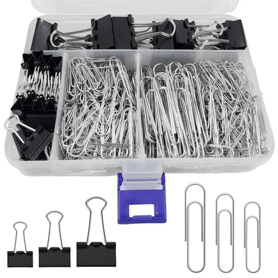 Produktbild von Büroklammern Heftklammern Papierklammern - Set mit 340 Stück - Schwarz und Silber - 15 bis 50 mm - Metall - Für Büro und Schule