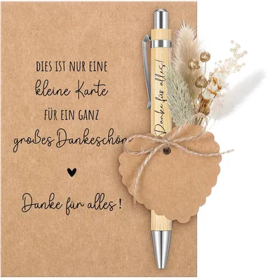 Productafbeelding van Afscheidscadeau bedankt voor collega kaart houten - Balpen Met Een Boeket Echte Gedroogde Bloemen