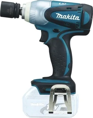 A cordless impact wrench with a socket attached, shown against a white background.