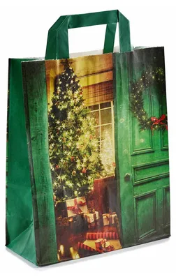 Produktbild von 250x Papiertragetaschen aus Kraftpapier 220+100x280mm Motiv Weihnachtsstube grün 70 gr.