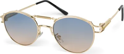 Produktbild von styleBREAKER Damen Panto Sonnenbrille mit ovalen Flachgläsern und Metall Bügel, Federn, Silikon Nasenauflage 09020117