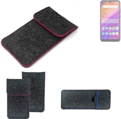 Produktbild von K-S-Trade Handy Schutz Hülle kompatibel mit BLU J6S Schutzhülle Handyhülle Filztasche Pouch Tasche Case Sleeve Filzhülle dunkelgrau rosa Rand