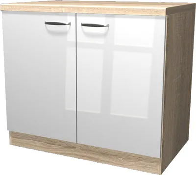 Produktbild von Spülenunterschrank mit Arbeitsplatte - 100 cm breit - Hochglanz Weiß Sonoma Eiche – Valencia