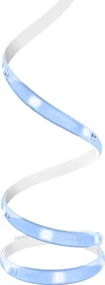 A coiled LED light strip with blue lights illuminated.