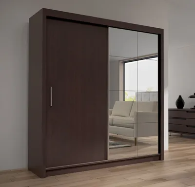 Produktbild von Kleiderschrank PESO 200 Schiebetürenschrank mit Spiegiel Braun- Wenge