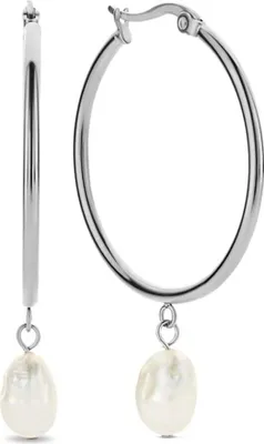 Produktbild von CO88 Collection Ohrringe für Damen – Ohrringe mit Anhänger – Perlenohrringe – 9 x 7 mm – Ø 35 mm – Stahl – Silberfarben – 8CE-70427