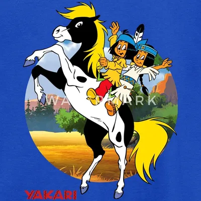 Produktbild von Spreadshirt Yakari Und Regenbogen Auf Kleiner Donner Teenager T-Shirt, 152/164 (12-14 Jahre), Royalblau