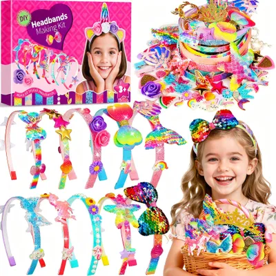 Productafbeelding van Knutselset haarbandjes, 10-delig, voor kinderen van 3-8 jaar, doe-het-zelf haaraccessoires