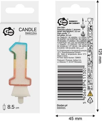 Image de Bougie en forme de chiffre 1 arc-en-ciel, 8,5 cm - Godan