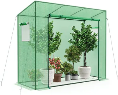 Obrázek produktu pro Skleník s rolovacími dveřmi a 2 síťovanými okny, fóliovník 200 x 77 x 169 cm zelený