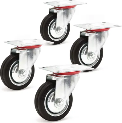 Produktbild von Wiltec Lenkrollen Set 4x Transportrolle mit Vollgummirad Ø75mm bis 50kg pro Rad mit Metallfelge und Anbauplatte, leiser Lauf, Transportrollen Möbelrollen Laufrollen
