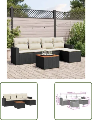 Produktbild von The Living Store 6-tlg. Garten-Sofagarnitur mit Kissen Schwarz Poly Rattan