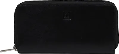 Image de Portefeuille pour femmes en cuir noir, fermeture éclair - Tosia