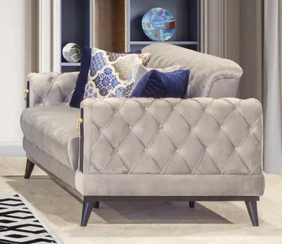 Produktbild von Casa Padrino Chesterfield Schlafsofa Grau / Schwarz / Gold 222 x 90 x H. 80 cm - Modernes Wohnzimmer Sofa - Chesterfield Möbel - Wohnzimmer Möbel