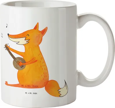 Produktbild von Mr. & Mrs. Panda Becher Fuchs Gitarre - Weiß - Geschenk, Optimistisch, Tasse, Kaffeebecher, mit Spruch, Teetasse, Keramiktasse, Singen, Musik, Sänger, Pott, glücklich