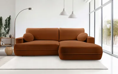 Produktbild von DomoHome Ecksofa FUEGO 260x168 cm Kupfer Rechte Seite Mit Schlaffunktion 140x240 cm, Skandinavisches Design, Schlafsofa Mit Bettkasten, Bubble Stoff, Modernes Sofa Für Wohnzimmer