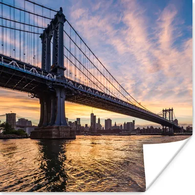 Produktbild von MuchoWow® Poster Bewölkter Himmel über der Brooklyn Bridge in New York bei Sonnenuntergang 50x50 cm - Wohnzimmerdekoration